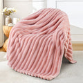 Super Soft Flannel Fleece Throw Blanket for Couch, Super Soft 3D Striped Jacquard Blanket, Lightweight Fuzzy Cozy Blankets, Pink, 50"x60" - Super Soft Reversible Sherpa Flannel Blanket - Default Title