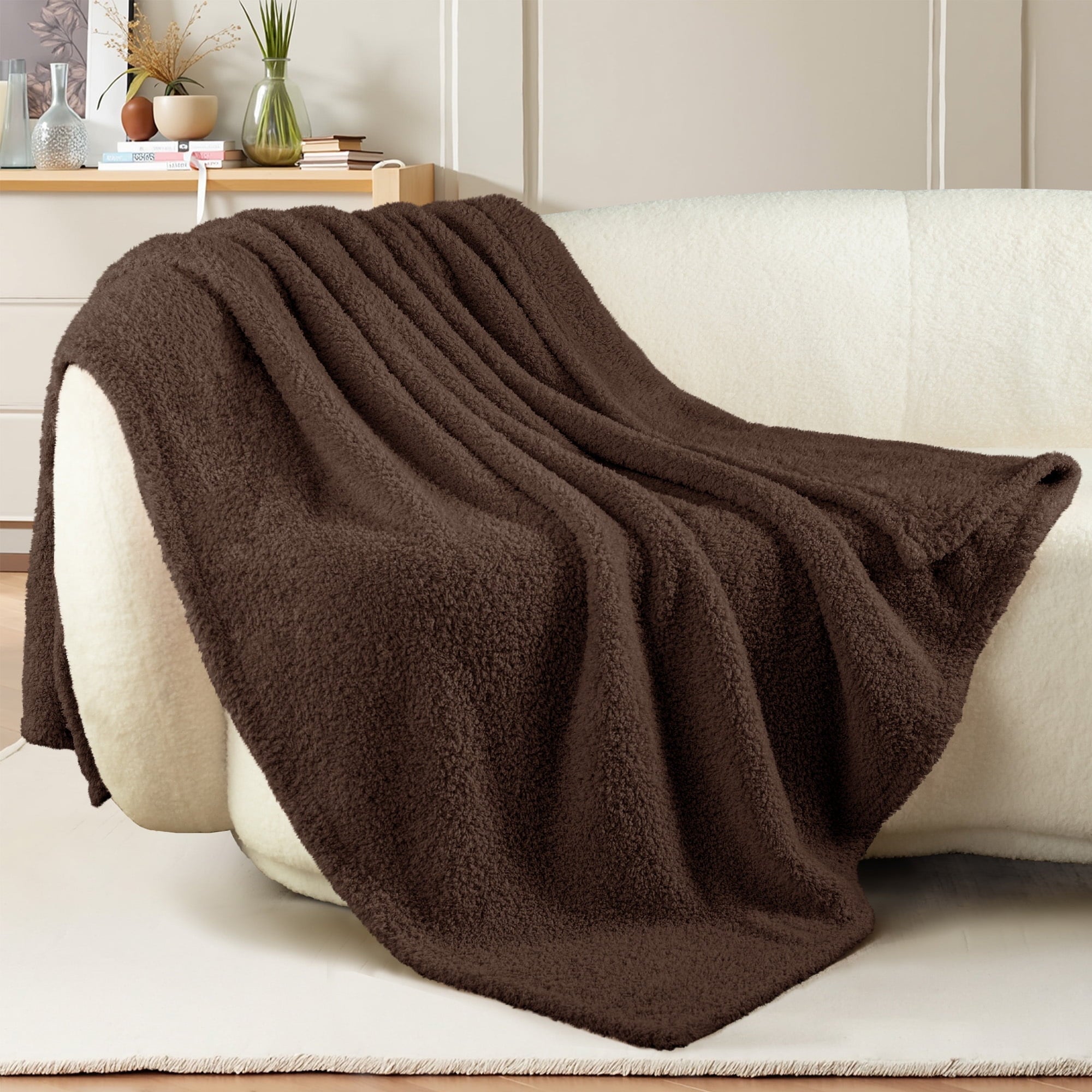 Cozy Fleece Fuzzy Fleece Throw Blanket for Couch Sofa, Lightweight Fluffy Solid Velvet Blanket, 50x60 Inches, Coffee - Luxury Knitted Decorative Throw Blanket with Fringes - Default Title