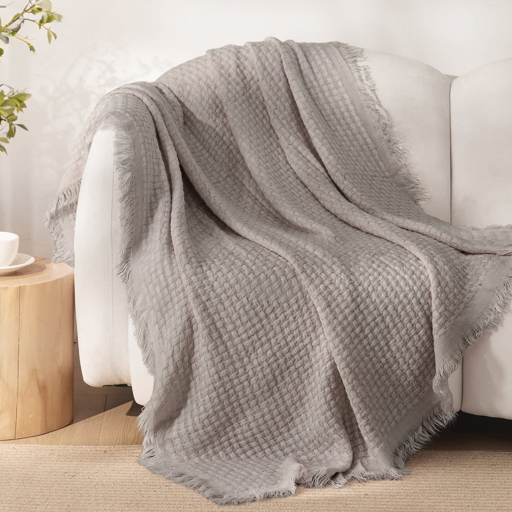 Reversible Sherpa Knitted Throw Blanket with Fringes for Couch, Soft and Warm Textured Throw for All Season, Lightweight Breathable Roo... - Luxury Knitted Decorative Throw Blanket with Fringes - Default Title
