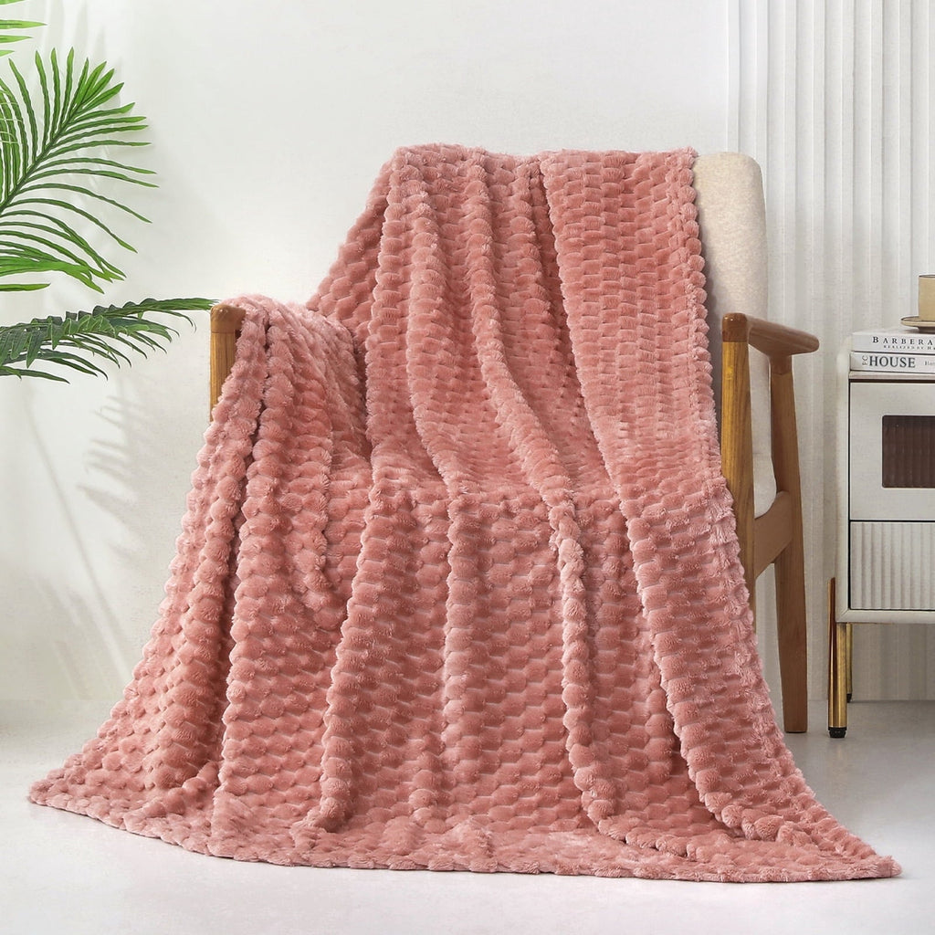 Reversible Sherpa Large Soft Fleece Throw Blanket, 50"x70" Stylish Jacquard Throw Blanket for Couch, Cozy, Warm, Lightweight Dusty Pink... - Cozy Fleece Throw Blanket for Couch & Bed - Default Title