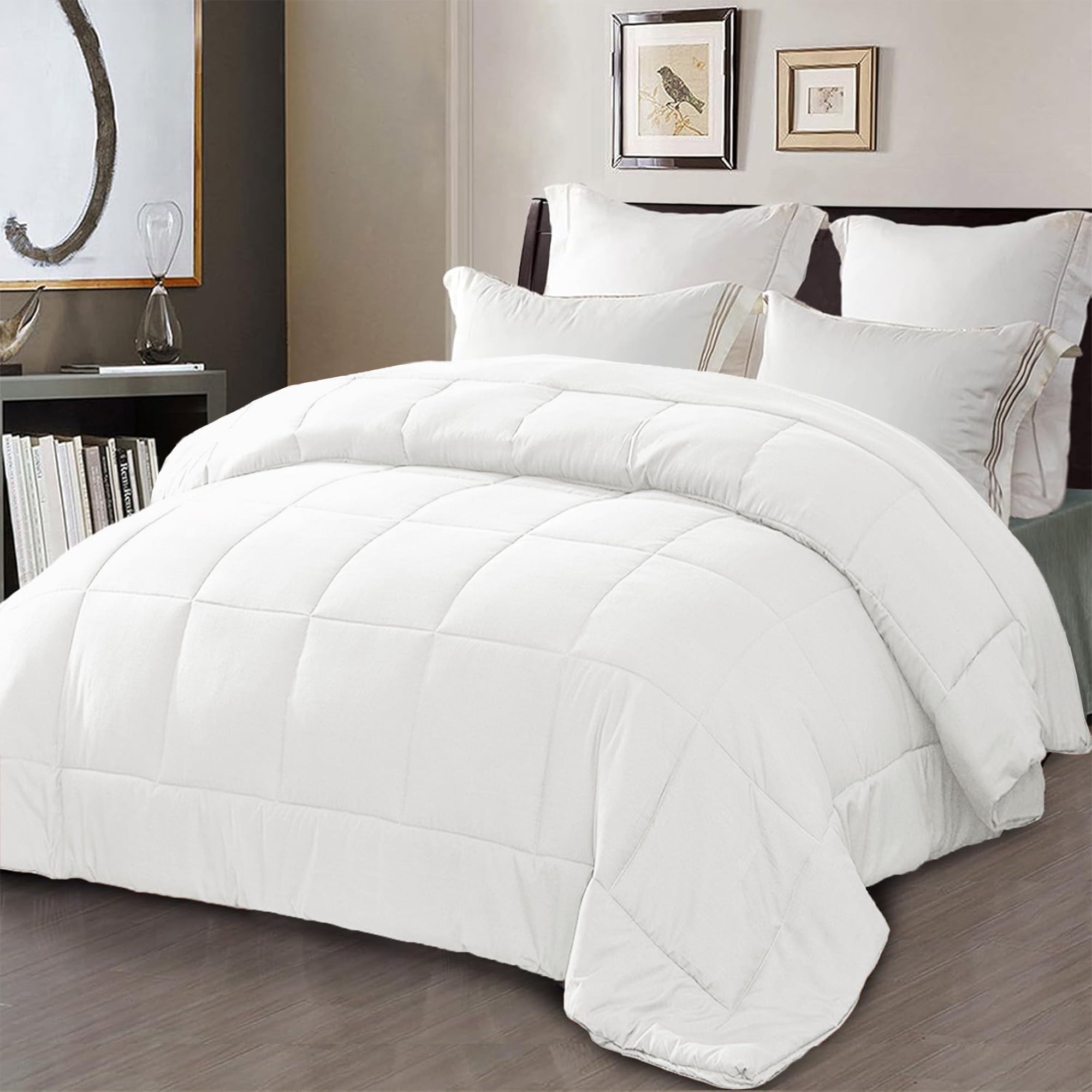 Fluffy Down Alternative Queen Comforter Set White, 3-Piece Solid Comforter Duvet Insert with Corner Tabs, Lightweight Bedding Down Alternativ... - Cloud-Like Soft Lightweight Bed Comforter - Default Title