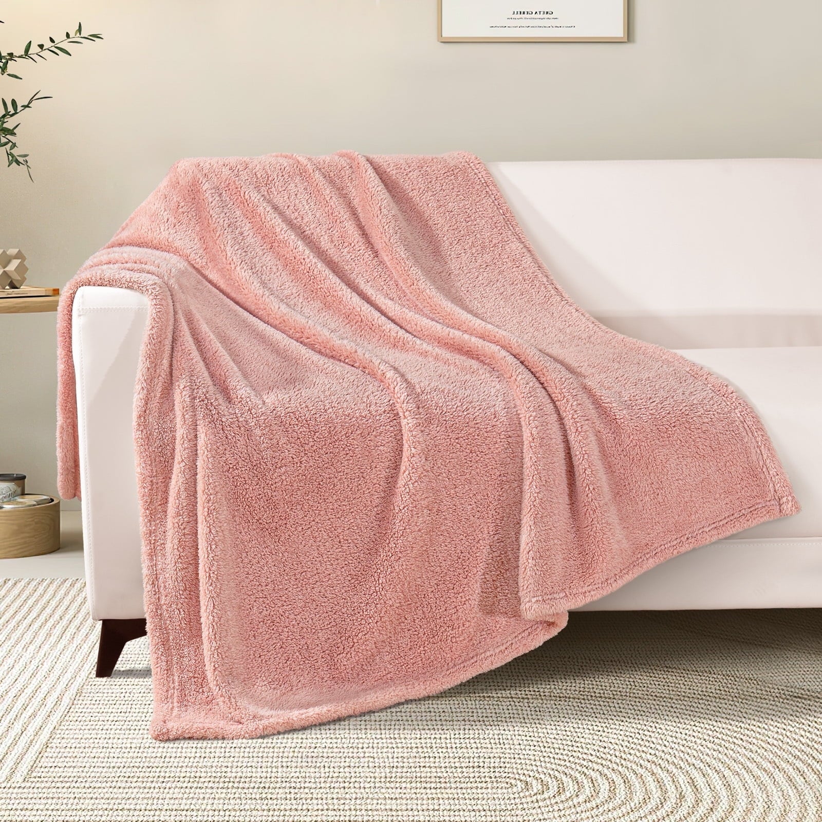 Reversible Sherpa Soft Fleece Throw Blanket for Couch, Super Soft Velvet Plush Bed Blanket, 50x60 Inches, Pink - Luxury Knitted Decorative Throw Blanket with Fringes - Default Title
