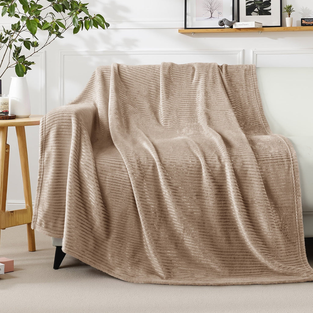 Decorative Knitted Soft Throw Blanket, 50"x60", Camel - Super Soft Reversible Sherpa Flannel Blanket - Default Title