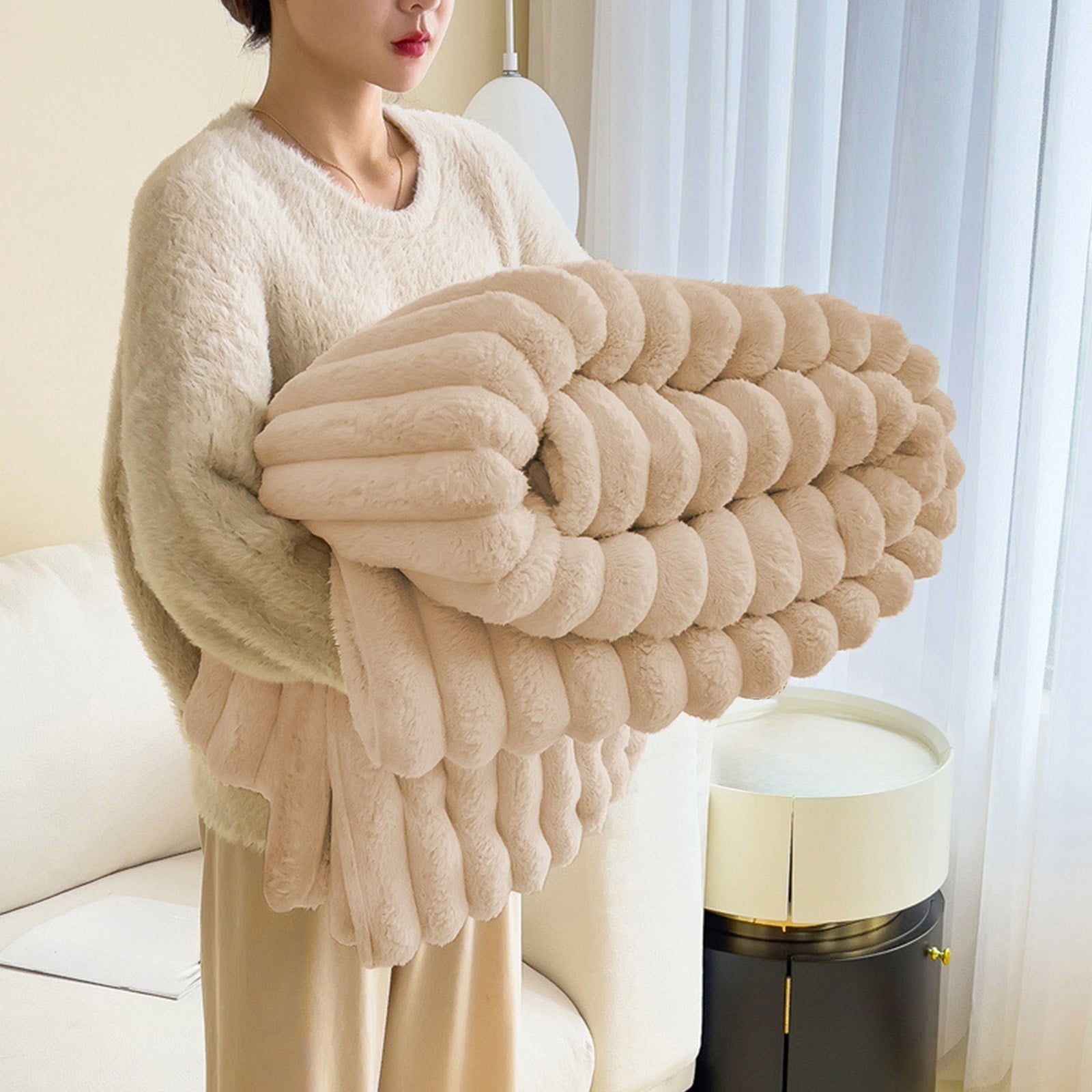 Lightweight Warm Extra Large Throw Blanket for Couch Home Office Hotel 100% Cotton Super Soft Blanket for Adult 47"x70" Khaki - Super Soft Reversible Sherpa Flannel Blanket - Default Title