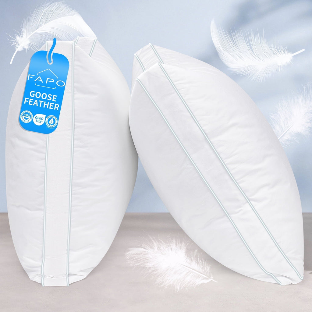 Orthopedic Support Goose Feather Down Pillows, Gusseted Bed Pillows Queen Size Set of 2, Luxury Hotel Collection Fluffy Pillows 100% Cot... - Decorative Throw Pillow Cushion for Sofa & Bed - Default Title