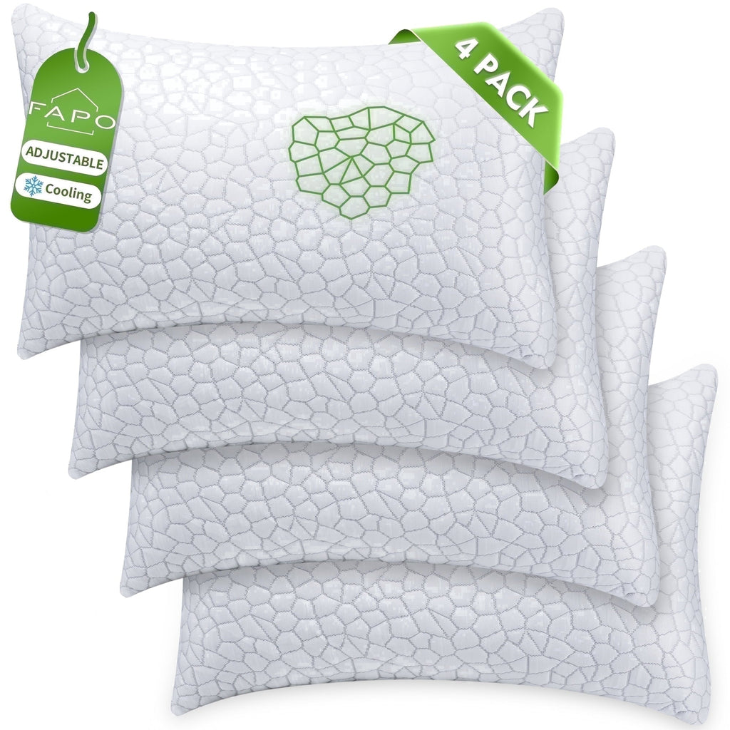Ergonomic Memory Foam Queen Size Bed Pillows 4-Pack,3.3lb Shredded Memory Foam Filled,Hyper Soft & 3D Breathable Cooling Desigh Cover Fitti... - Hotel Quality Plush Sleeping Pillows - Default Title