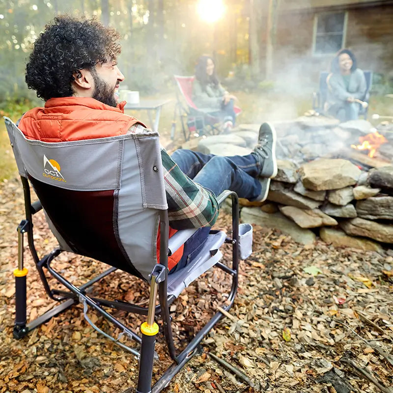 Patented Spring-Action FirePit Rocker - Choice 737 - Heavy-Duty Kickback Rocker with Beverage Holder Detail