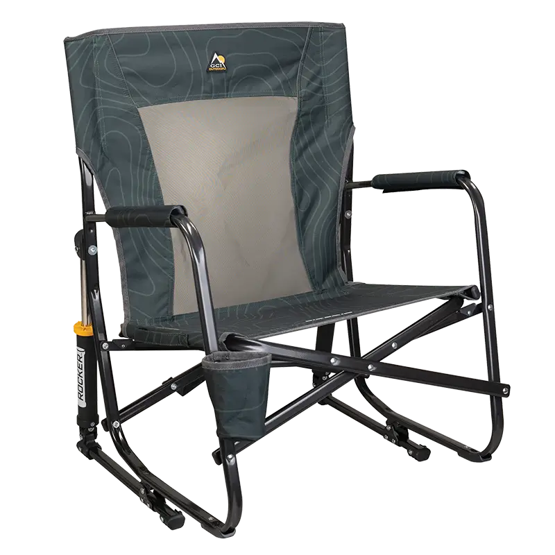 Patented Spring-Action FirePit Rocker - Choice 737 - Heavy-Duty Kickback Rocker with Beverage Holder - Hunter Topo