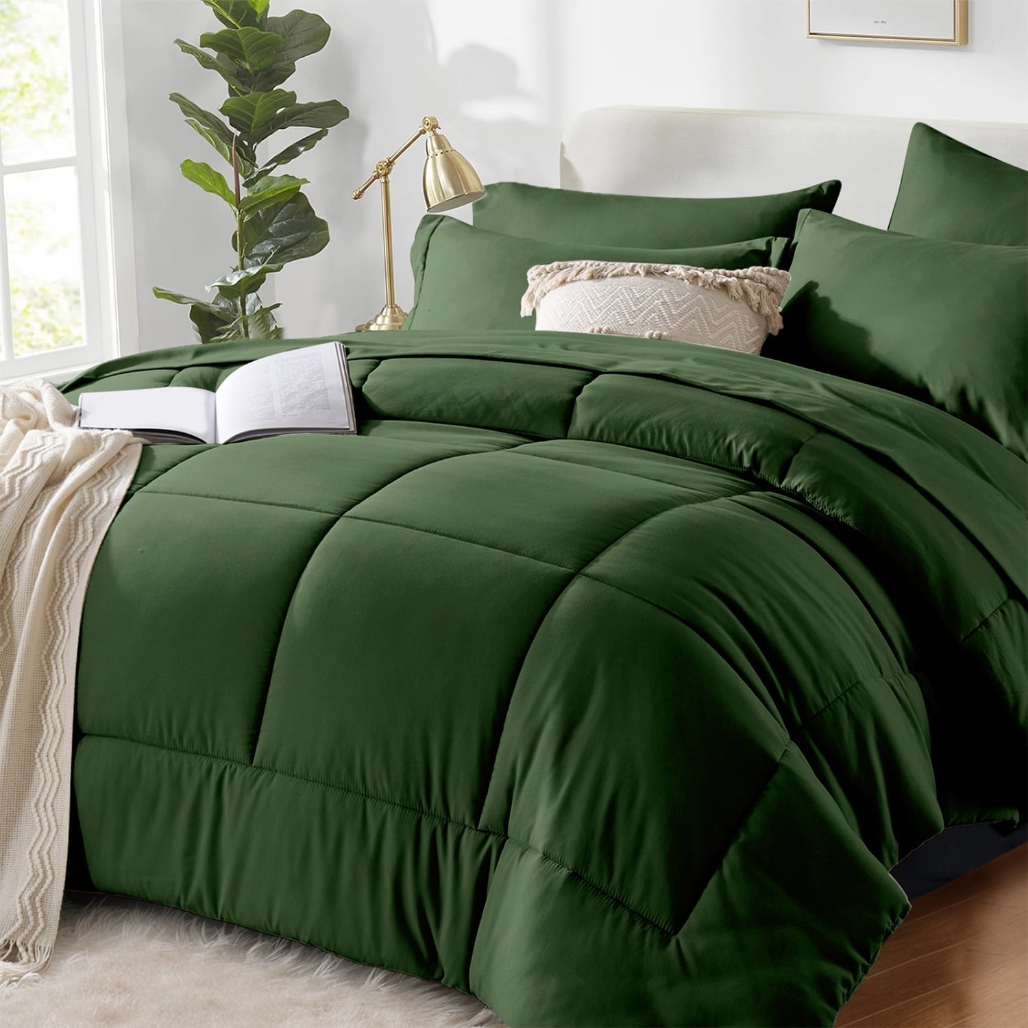 Hypoallergenic Cloud Queen Comforter Set Forest Green Bed in a Bag Queen Size 7 Pieces Soft Bed Set Lightweight Microfiber Green Bedding C... - Hypoallergenic Ultra-Fluffy Quilt for Winter - Default Title