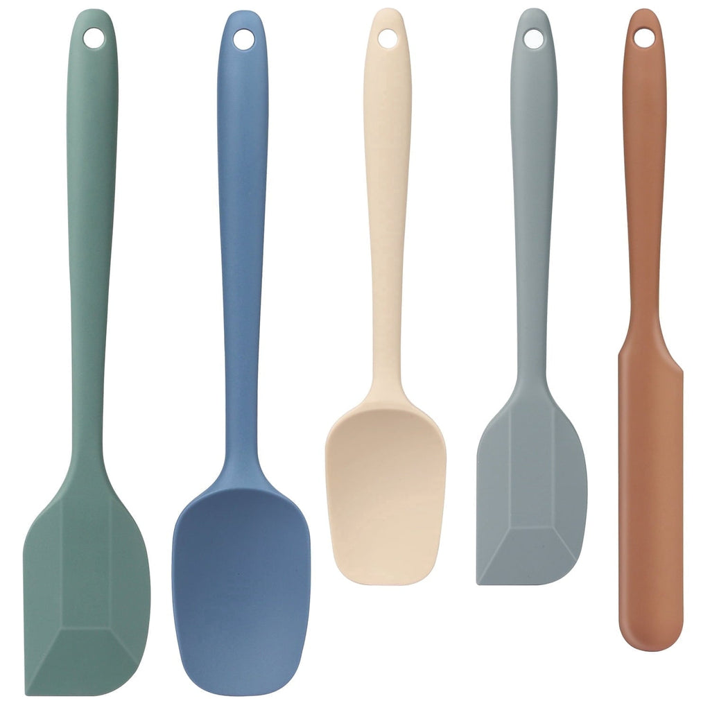 Non-Stick Safe Food Grade Silicone Rubber Spatula Set, 5 Pcs Kithen Cooking Mixing Utensil Set, BPA-Free High Heat Resistant... - Premium Stainless Steel Cooking Utensil for Non-Stick Pots - Default Title