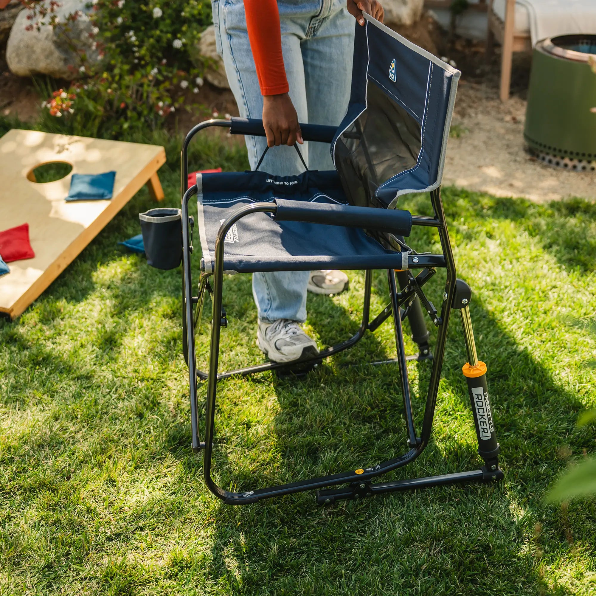 Premium All-Weather Freestyle Rocker - Choice 711 - Patented Spring-Action Rocking Chair for Camping Detail