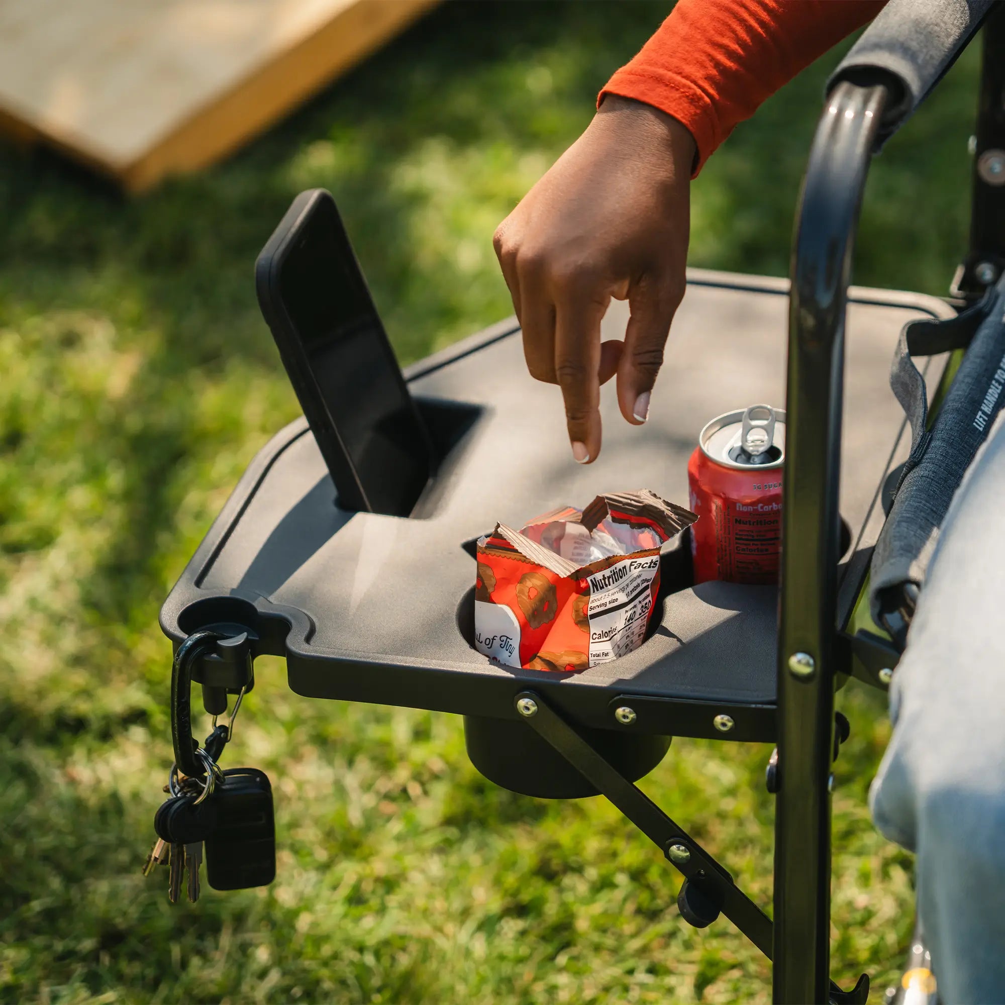 Premium All-Weather Freestyle Rocker with Side Table - Choice 853 - Patented Spring-Action Rocking Chair for Camping Detail
