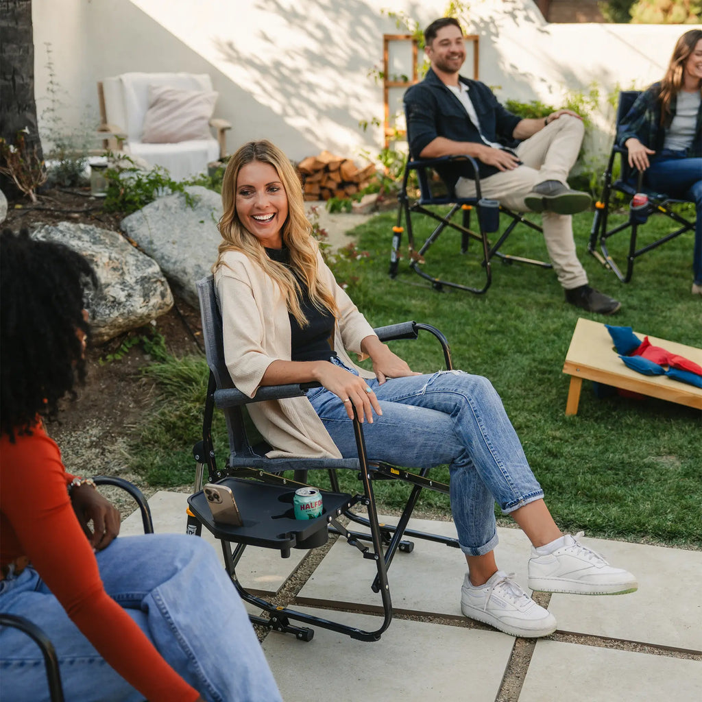 Premium All-Weather Freestyle Rocker with Side Table - Choice 853 - Patented Spring-Action Rocking Chair for Camping Detail