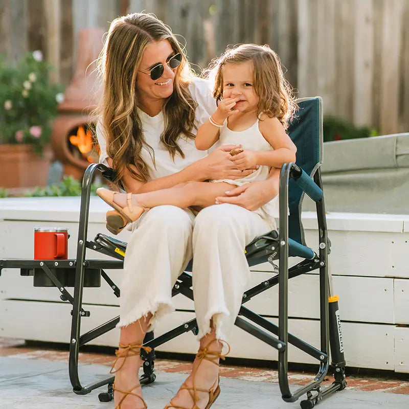Premium All-Weather Freestyle Rocker with Side Table - Choice 853 - Patented Spring-Action Rocking Chair for Camping Detail