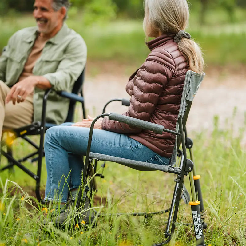 Premium All-Weather Freestyle Rocker with Side Table - Choice 853 - Patented Spring-Action Rocking Chair for Camping Detail