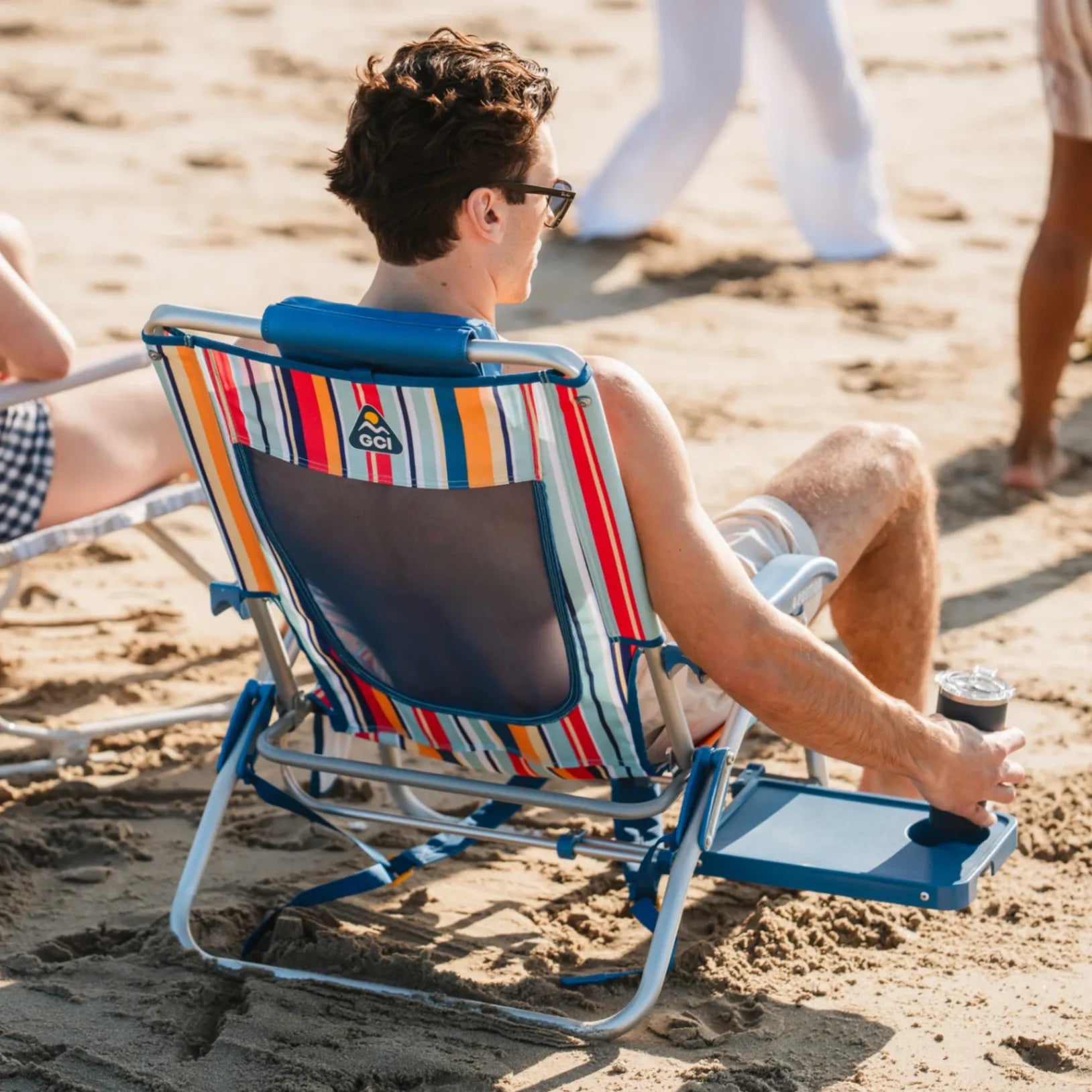 Reclining Beach Big Surf with Slide Table - Choice 334 - Multi-Position Outdoor Beach Chair with Pillow Detail