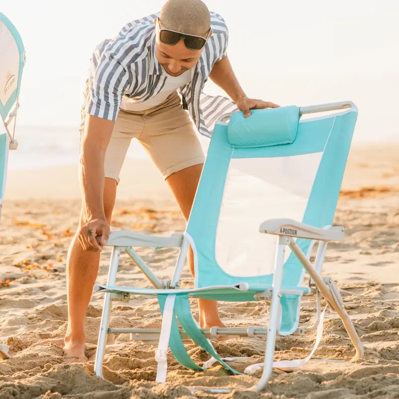 Reclining Beach Big Surf with Slide Table - Choice 334 - Multi-Position Outdoor Beach Chair with Pillow Detail