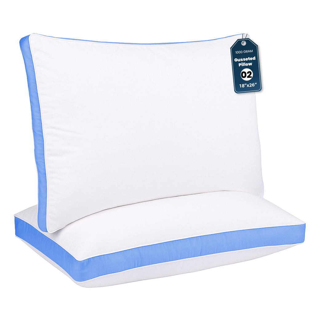 Fluffy Shredded Gusseted Queen 18x26 Bed Pillows for Sleeping Set of 2 Polycotton White Blue Stripe Comfortable - Decorative Throw Pillow Cushion for Sofa & Bed - Default Title