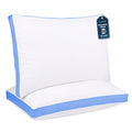 Fluffy Shredded Gusseted Queen 18x26 Bed Pillows for Sleeping Set of 2 Polycotton White Blue Stripe Comfortable - Decorative Throw Pillow Cushion for Sofa & Bed - Default Title
