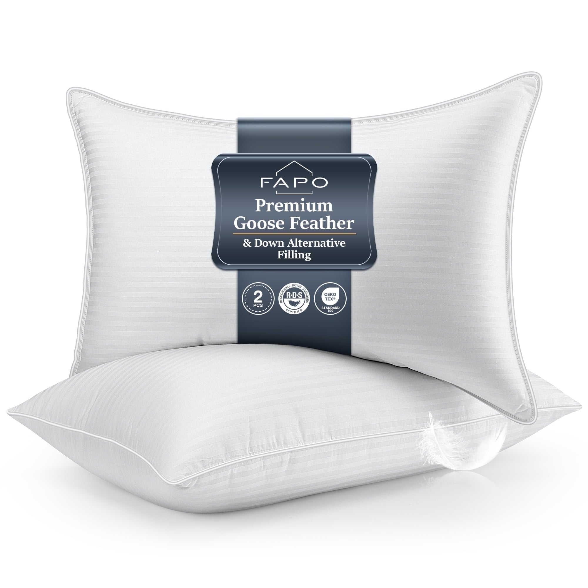 Hotel Collection Goose Feather Pillows Queen Size Set of 2, Hotel Down Bed Pillow for Sleeping,Soft 600 TC Cotton Cover - Ergonomic Memory Foam Pillow for Neck Pain Support - Default Title