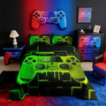 Luxurious Quilted Green Yellow Gaming Full Size Comforter Sets - Gamer Comforter Full Size Bedding Set, Neon Lights Abstract Geometry D... - All-Season Down Alternative Comforter Insert - Default Title