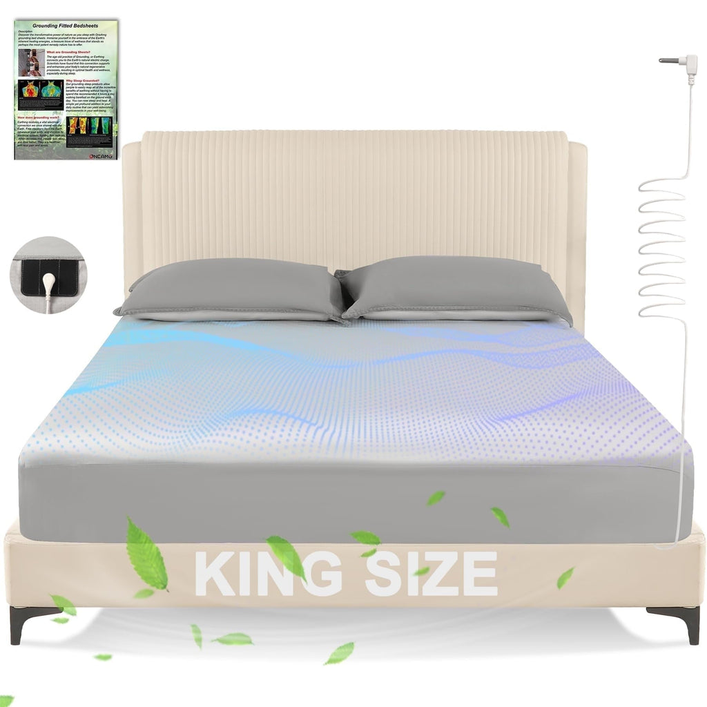 Wrinkle-Resistant Grounding Sheets King Size,Earth Grounded Fitted Bed Sheet 10% Pure Silver Fiber + 90% Organic Cotton, Bed Grounding ... - Breathable Egyptian Cotton Flat & Fitted Sheets - Default Title