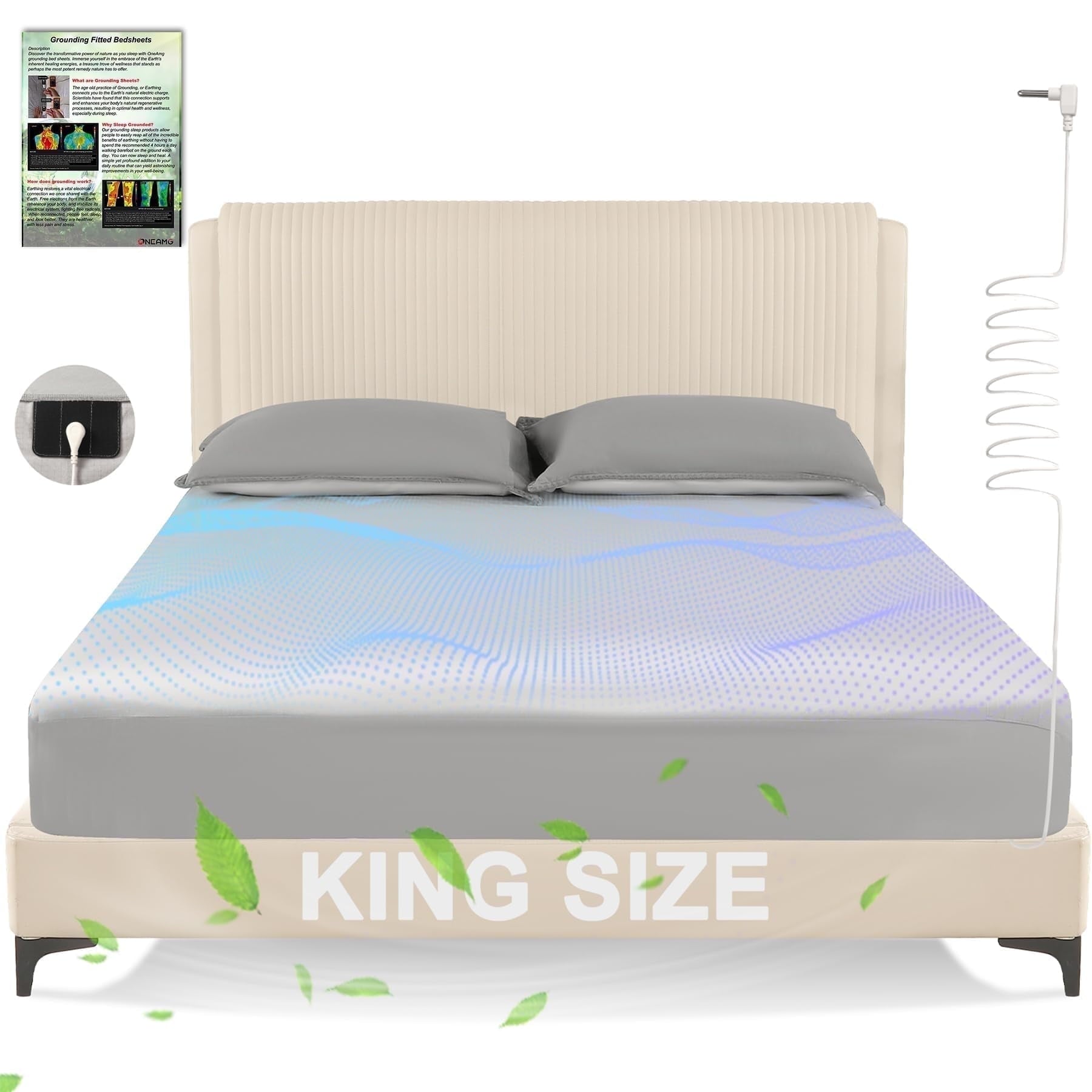 Wrinkle-Resistant Grounding Sheets King Size,Earth Grounded Fitted Bed Sheet 10% Pure Silver Fiber + 90% Organic Cotton, Bed Grounding ... - Breathable Egyptian Cotton Flat & Fitted Sheets - Default Title