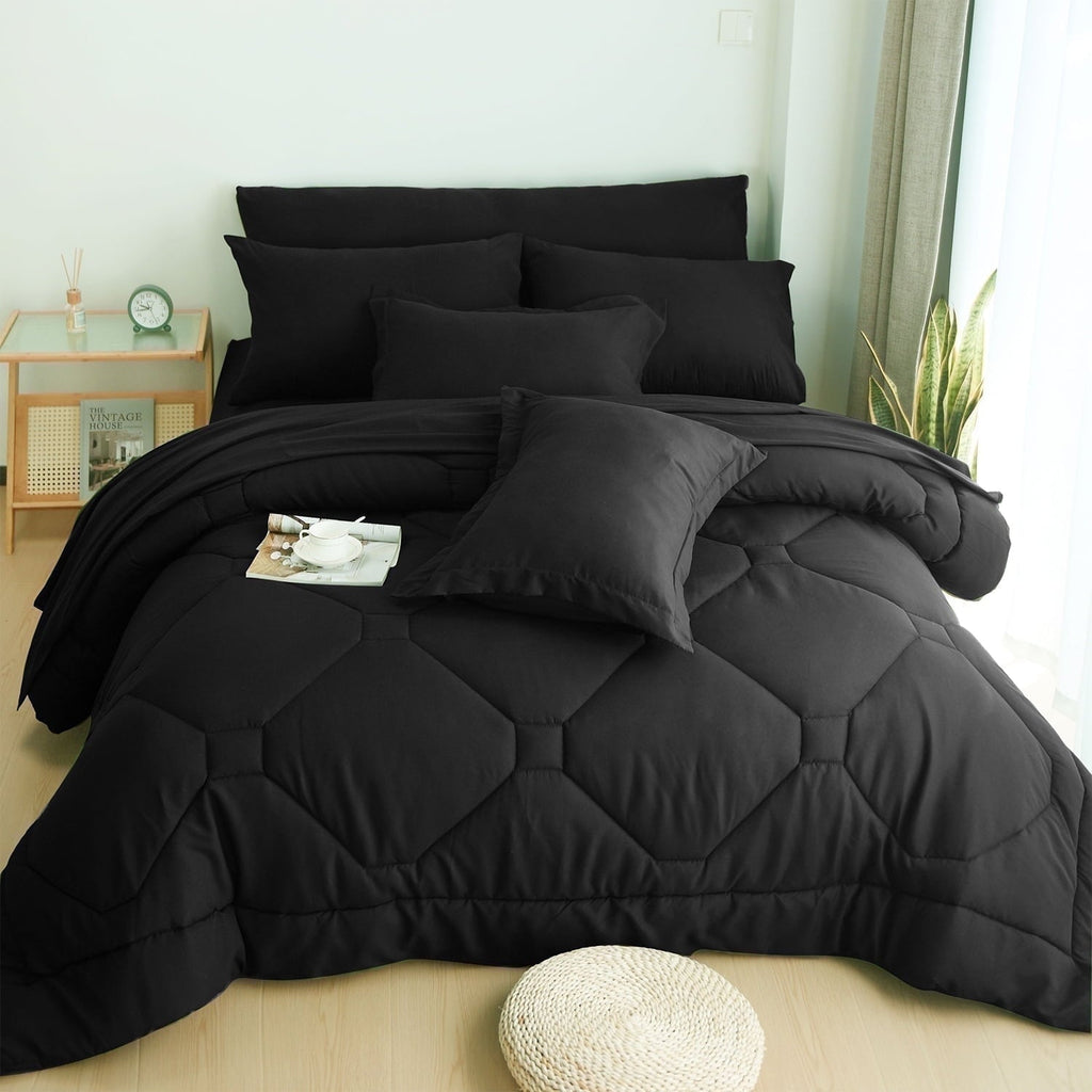 All-Season 8 PCS Modern Comforter Set with Sheets All Season Bed in a Bag, Black, Queen Size - Cloud-Like Soft Lightweight Bed Comforter - Default Title