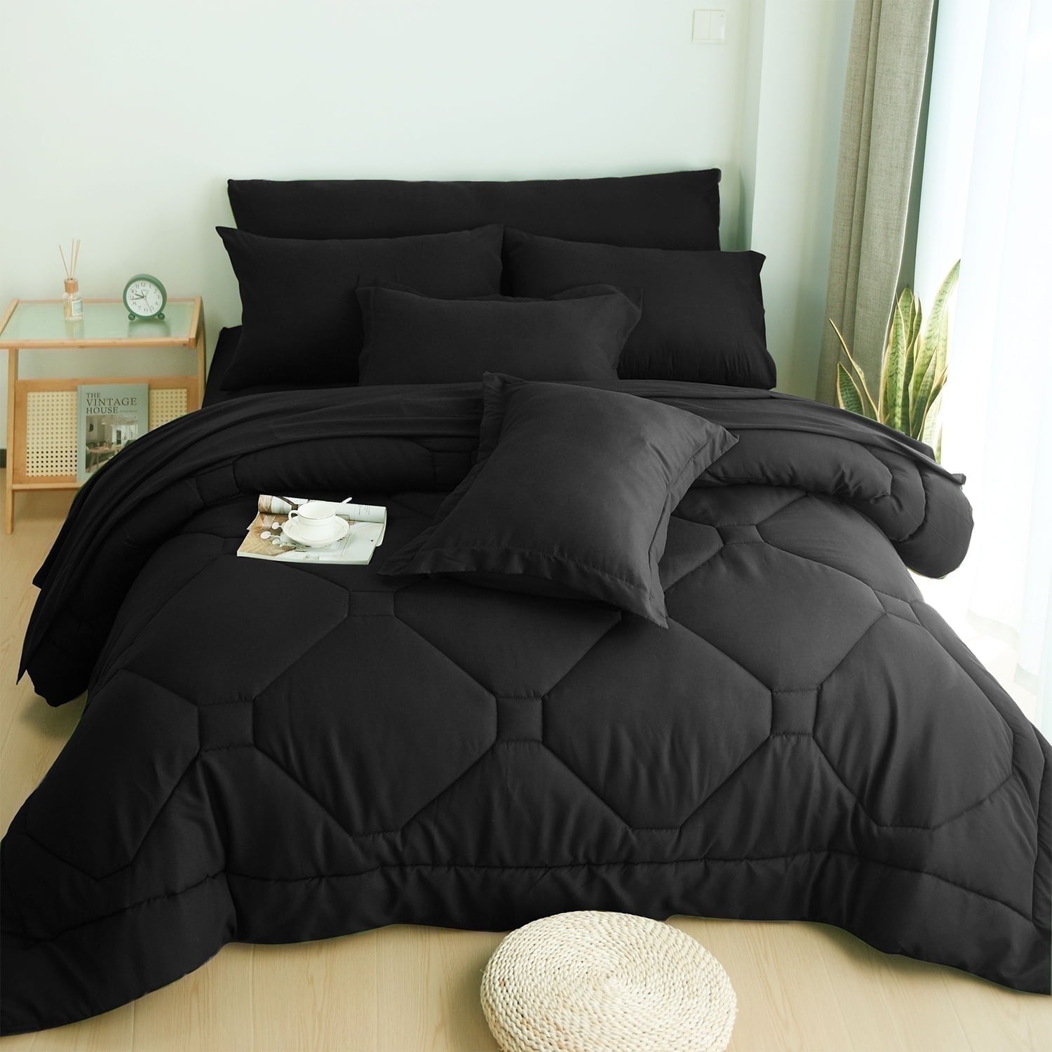 All-Season 8 PCS Modern Comforter Set with Sheets All Season Bed in a Bag, Black, Queen Size - Cloud-Like Soft Lightweight Bed Comforter - Default Title