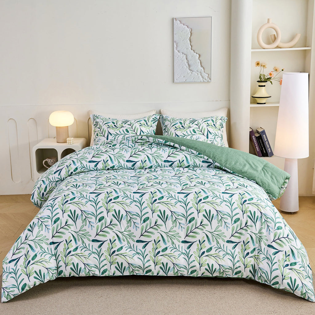 Hypoallergenic Cloud 3-Piece Floral Comforter Set King Size, Green and White Botanical, Soft Microfiber All-Season Bedding for Adults & Teens - Luxurious Quilted Duvet Cover Set - Default Title