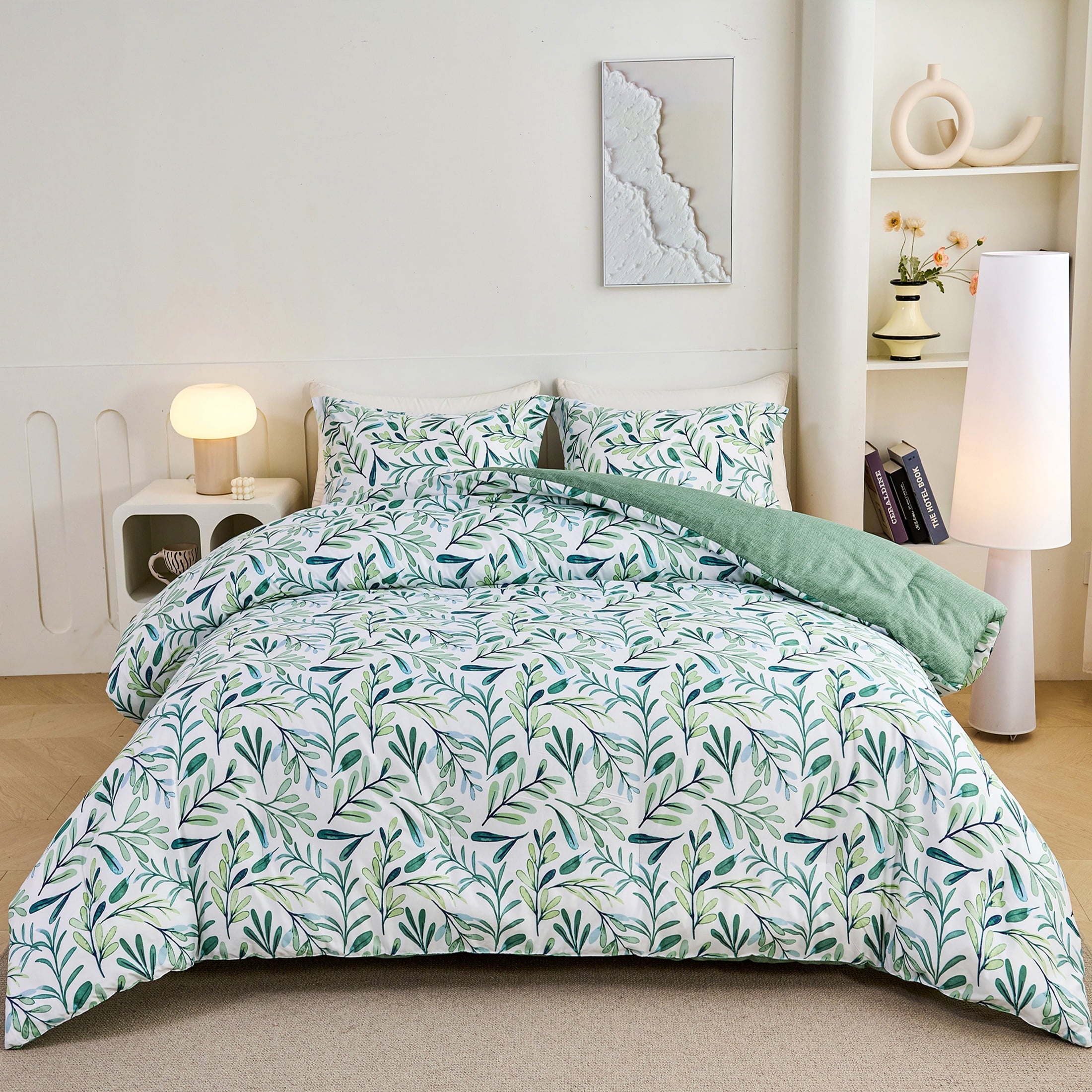 Hypoallergenic Cloud 3-Piece Floral Comforter Set King Size, Green and White Botanical, Soft Microfiber All-Season Bedding for Adults & Teens - Luxurious Quilted Duvet Cover Set - Default Title