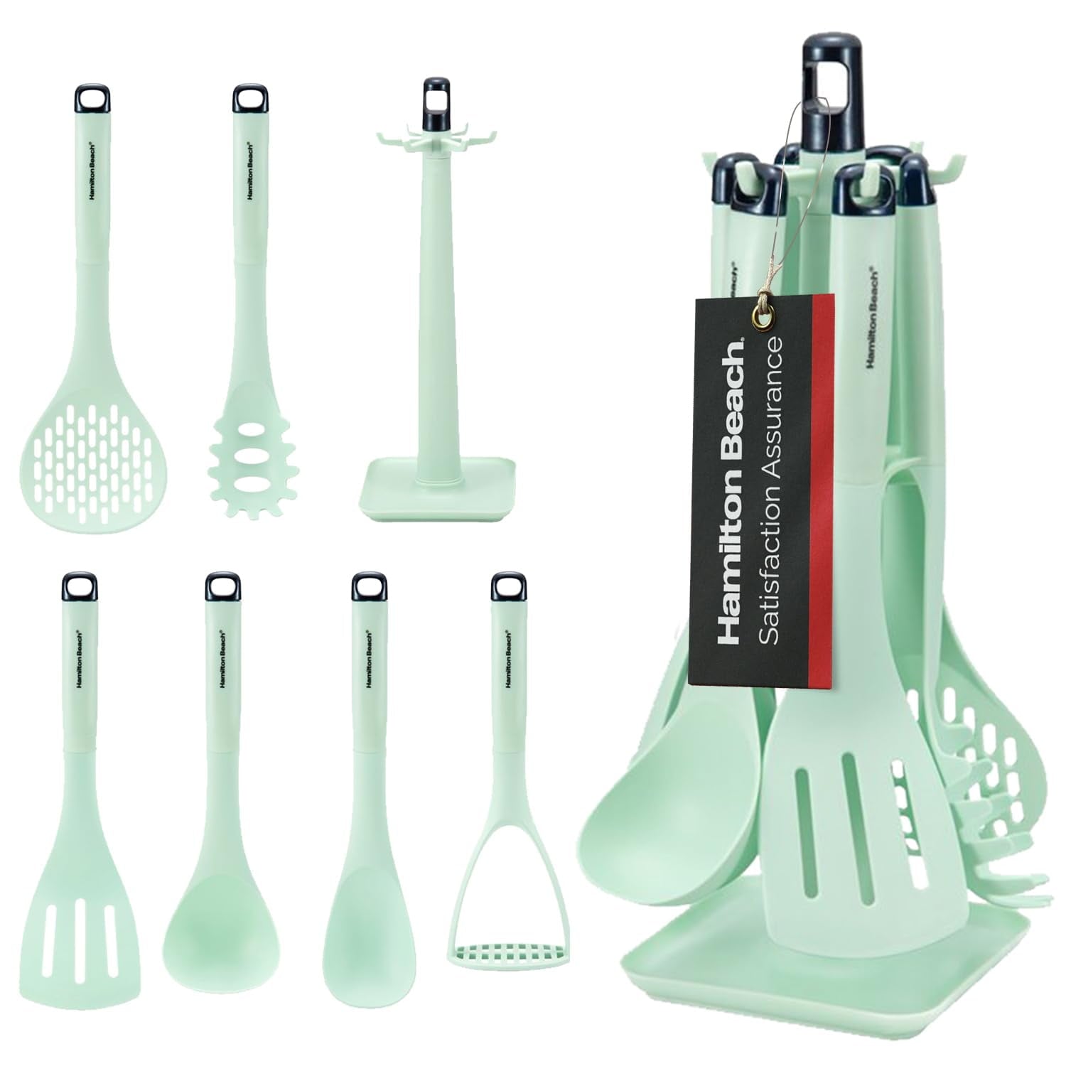Non-Stick Safe Kitchen Utensil Set 7 Piece | Cooking Utensil set Slotted turner, Ladle Skimmer, Pasta Server, Potato Masher, S... - Durable Turner & Ladle Utensil Set for Home Chefs - Default Title