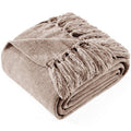 Lightweight Warm Chenille Throw Blanket with Fringe Tassel for Couch Sofa Chair Bed, Taupe 50" X 60" - Super Soft Reversible Sherpa Flannel Blanket - Default Title