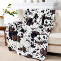 Decorative Knitted Cow Print Double Sided Faux Fur Throw Blanket, Soft Cozy Fuzzy Black and White Throw, 50x60 inches - Luxury Knitted Decorative Throw Blanket with Fringes - Default Title