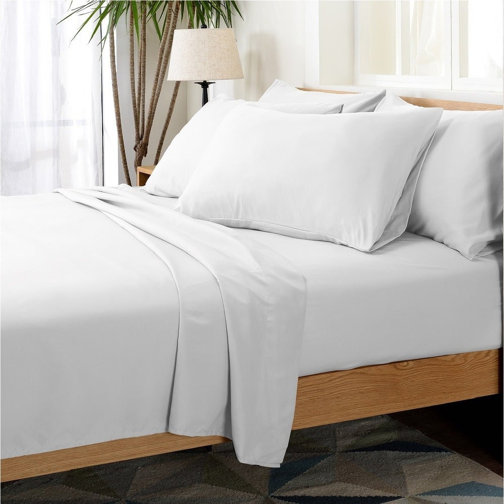 Premium Egyptian Cotton Hotel Collection Rayon derived - 6 Piece, Queen, White - Breathable Egyptian Cotton Flat & Fitted Sheets - Default Title