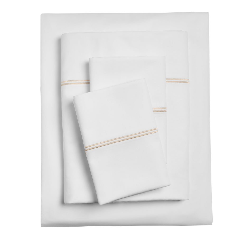 Ultra-Soft 4-Piece 300 Thread Count White Pima Cotton Bed Sheet Set with Tan Hem, Full , Adult/Teen - Premium Ultra-Soft Pillowcase Pair for Sleeping - Default Title