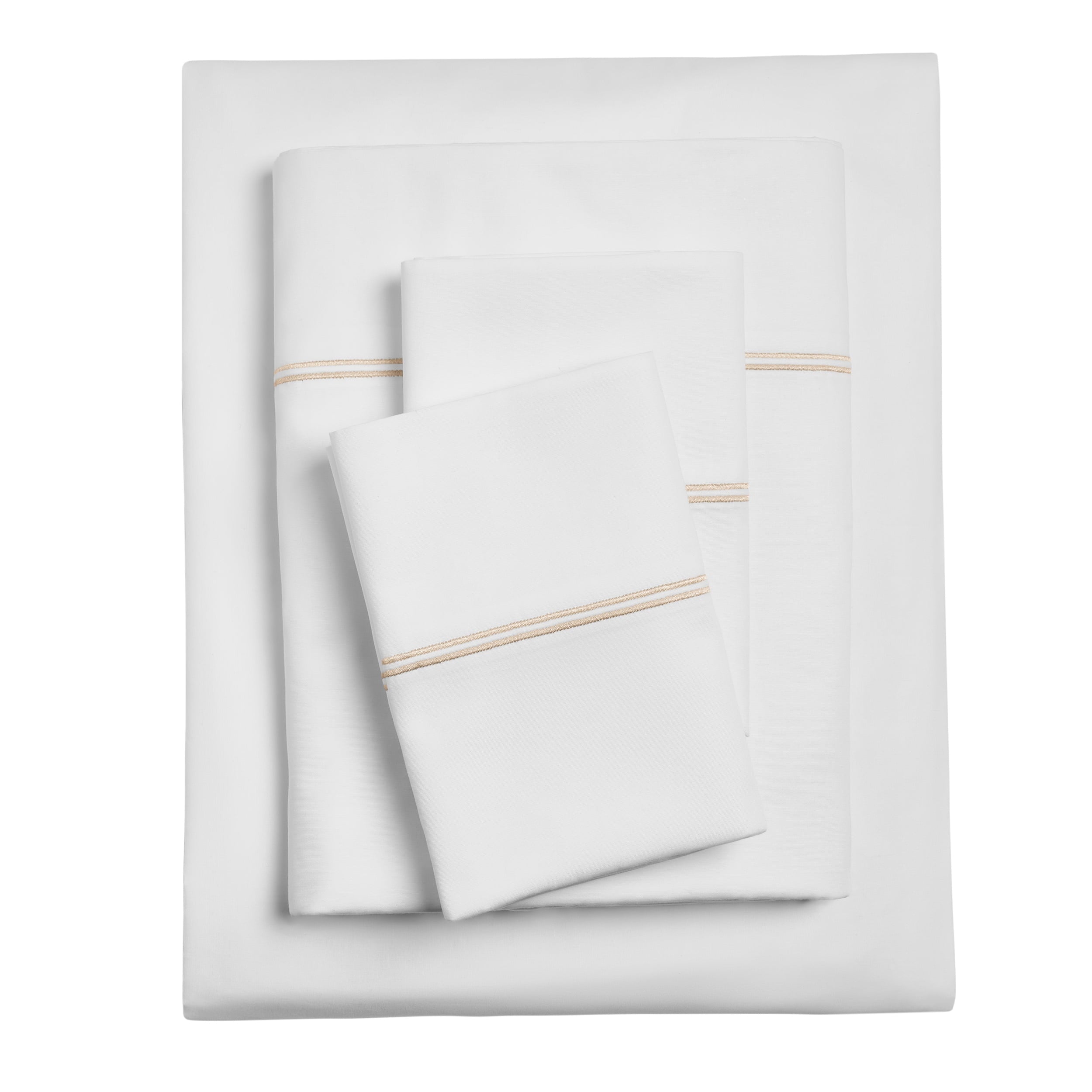 Ultra-Soft 4-Piece 300 Thread Count White Pima Cotton Bed Sheet Set with Tan Hem, Full , Adult/Teen - Premium Ultra-Soft Pillowcase Pair for Sleeping - Default Title