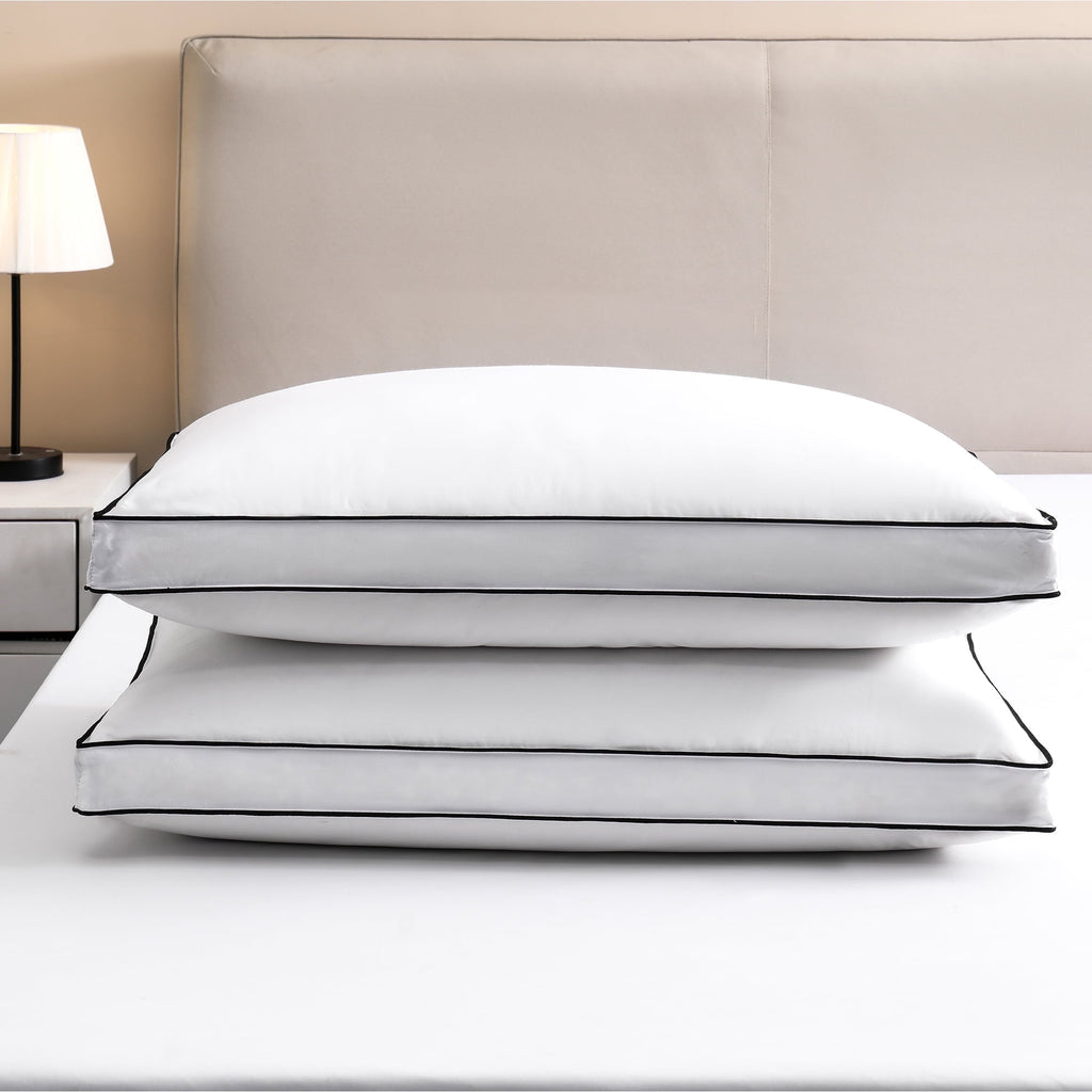 Decorative Plump Gusseted Feather Down Pillow Set of 2, Medium Firm Hotel Bed Pillows 2 Pack, Queen Size for Side Sleepers, 20 x 30 in - Orthopedic Shredded Foam Bed Pillow Set - Default Title