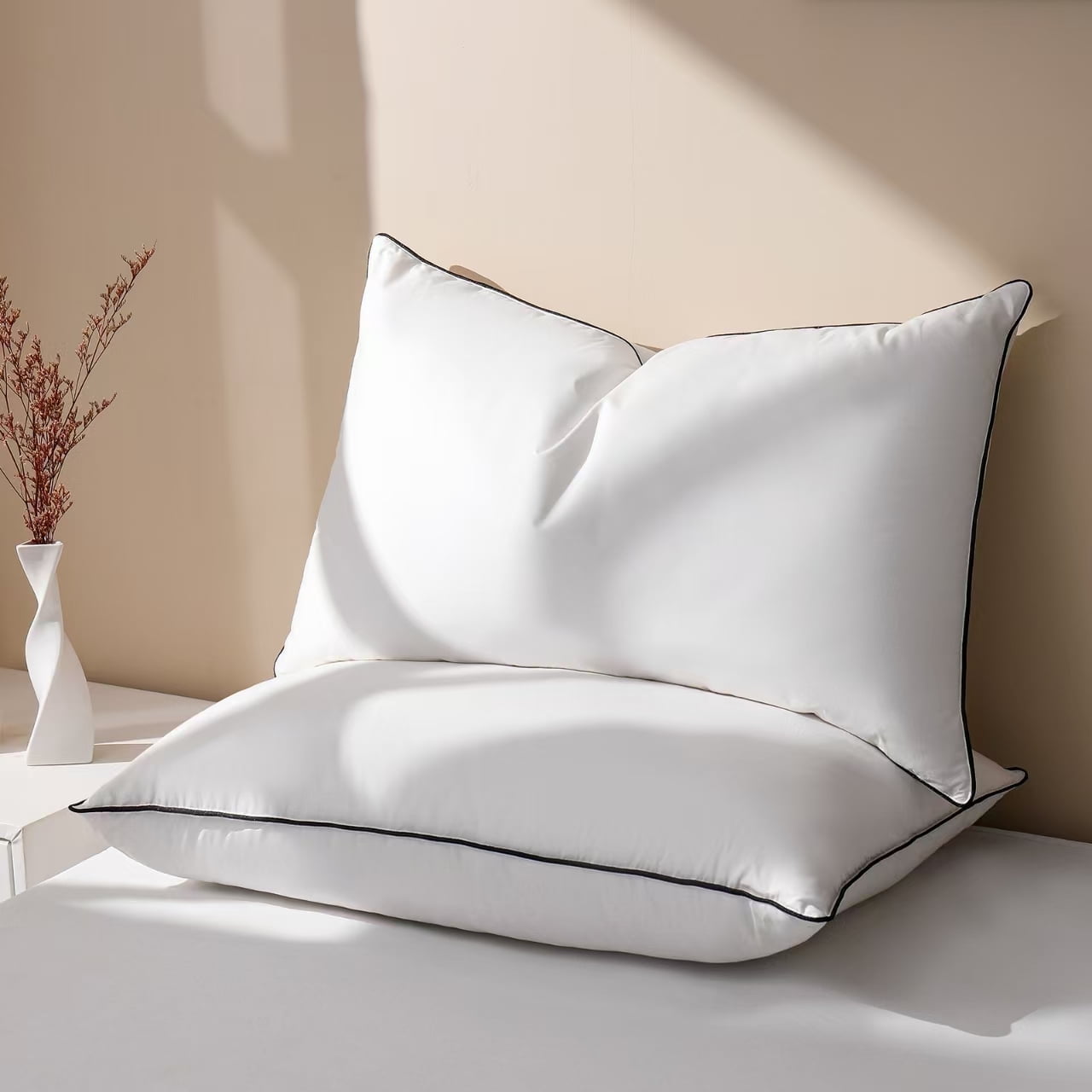 Decorative Plump Feather Down Pillows Set of 2, Medium Firm Hotel Bed Pillow 2 Pack, Queen Size, 20 x 30 in. - Decorative Throw Pillow Cushion for Sofa & Bed - Default Title