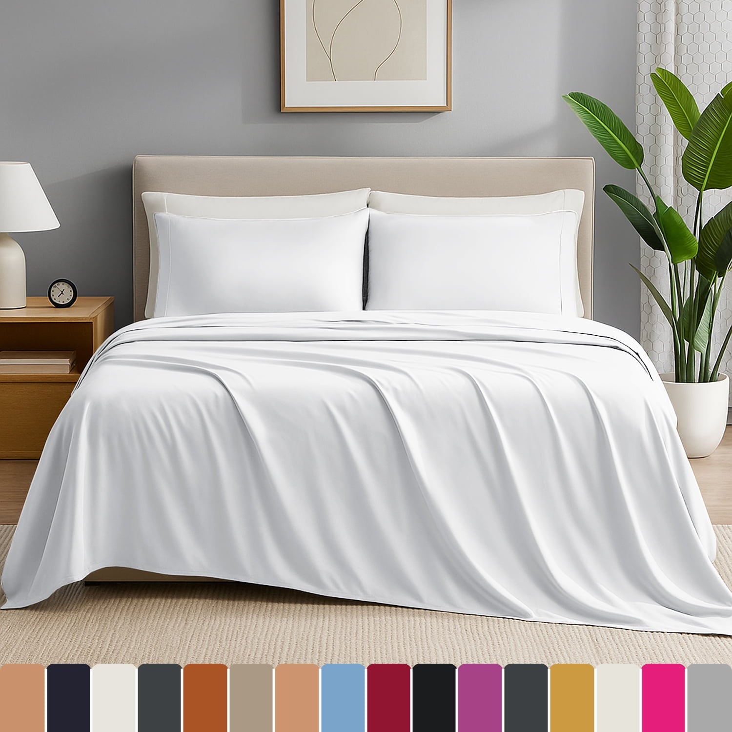 Cooling Sateen IR 3 Piece 1800 Series Deep Pocket Soft Microfiber Solid Bed Sheet Set for Kids, White Twin Size - Breathable Egyptian Cotton Flat & Fitted Sheets - Default Title