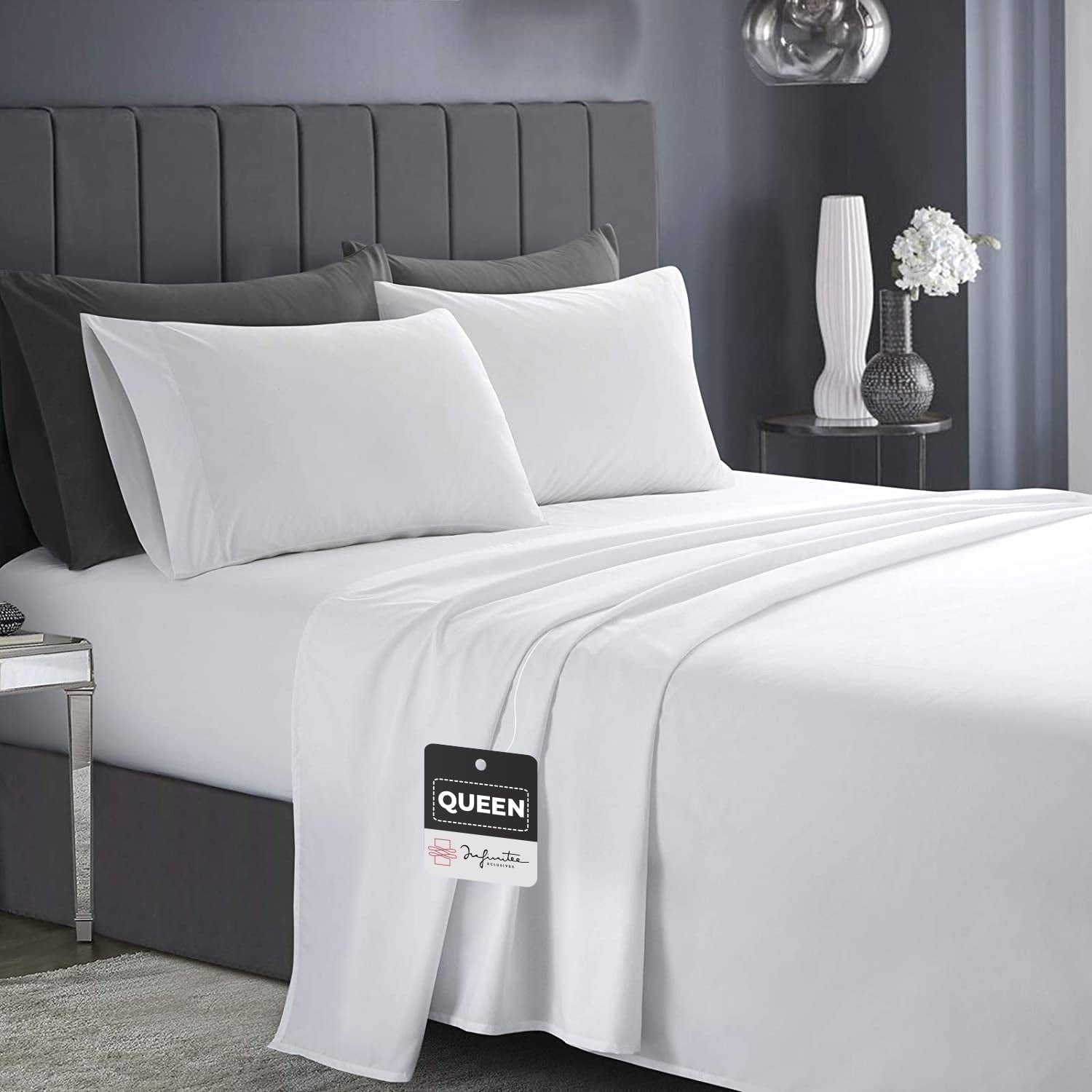 Wrinkle-Resistant Sheet Set of 4, 16-inch Deep Pocket - Microfiber Bed Sheets, White - Premium Ultra-Soft Pillowcase Pair for Sleeping - Default Title