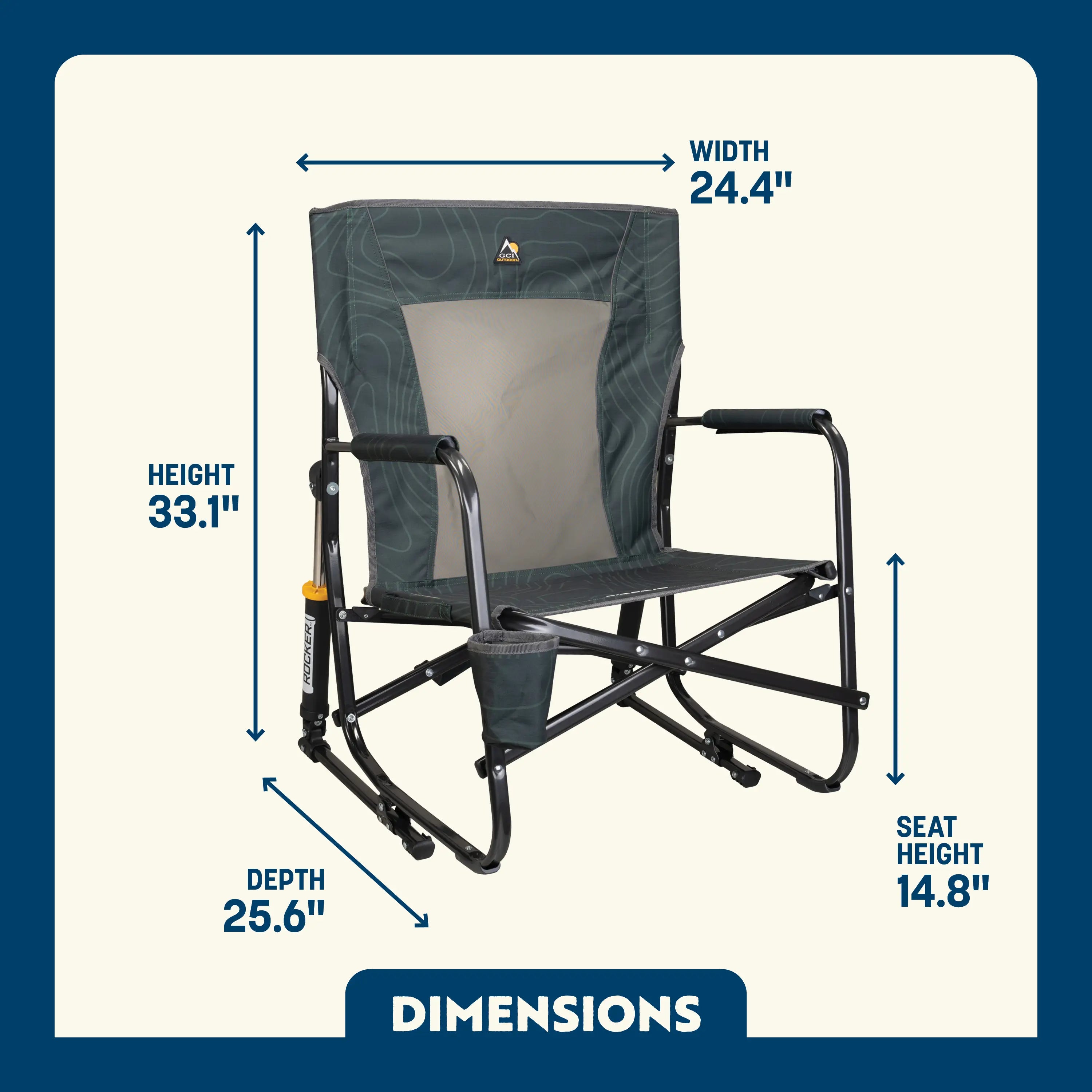 Patented Spring-Action FirePit Rocker - Choice 737 - Heavy-Duty Kickback Rocker with Beverage Holder Detail