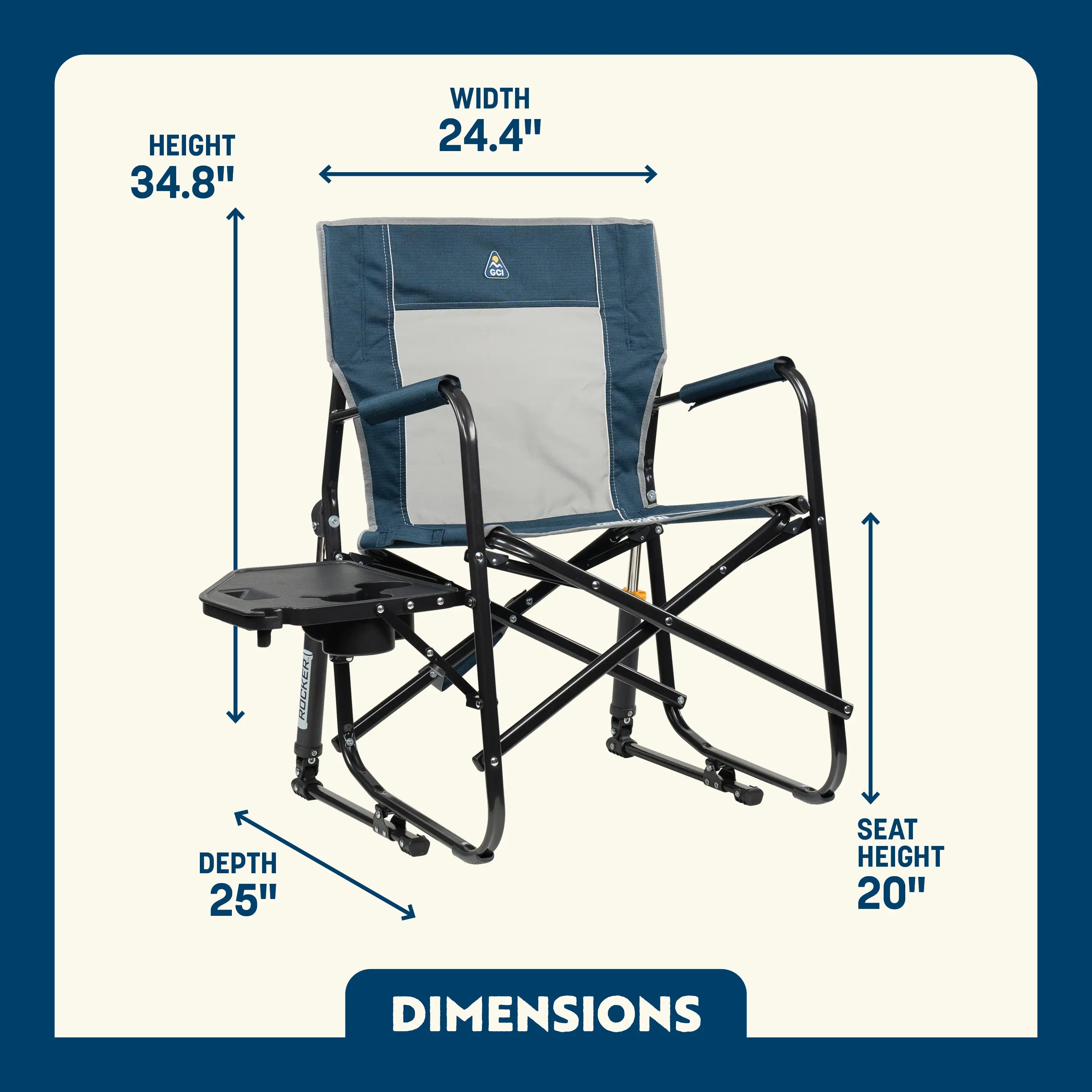 Premium All-Weather Freestyle Rocker with Side Table - Choice 853 - Patented Spring-Action Rocking Chair for Camping Detail