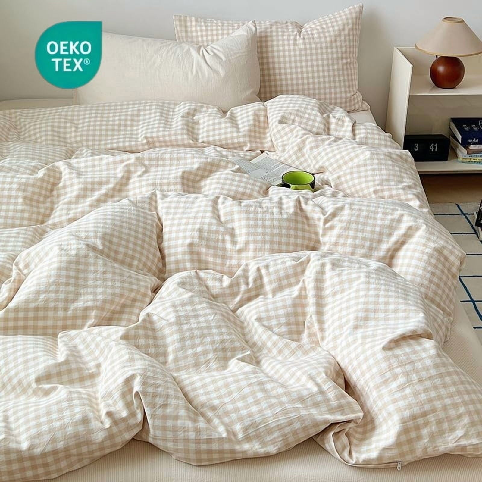 Heavyweight Warmth Soft Beige White Plaid Comforter Twin Sets, 2 Pieces Breathable Plaid Buffalo Checkered Comforter for All Season - All-Season Down Alternative Comforter Insert - Default Title