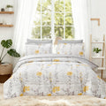 Heavyweight Warmth 3 Piece Comforter Set Queen Yellow Floral Quilt Microfiber Patchwork Bedspread - All-Season Down Alternative Comforter Insert - Default Title