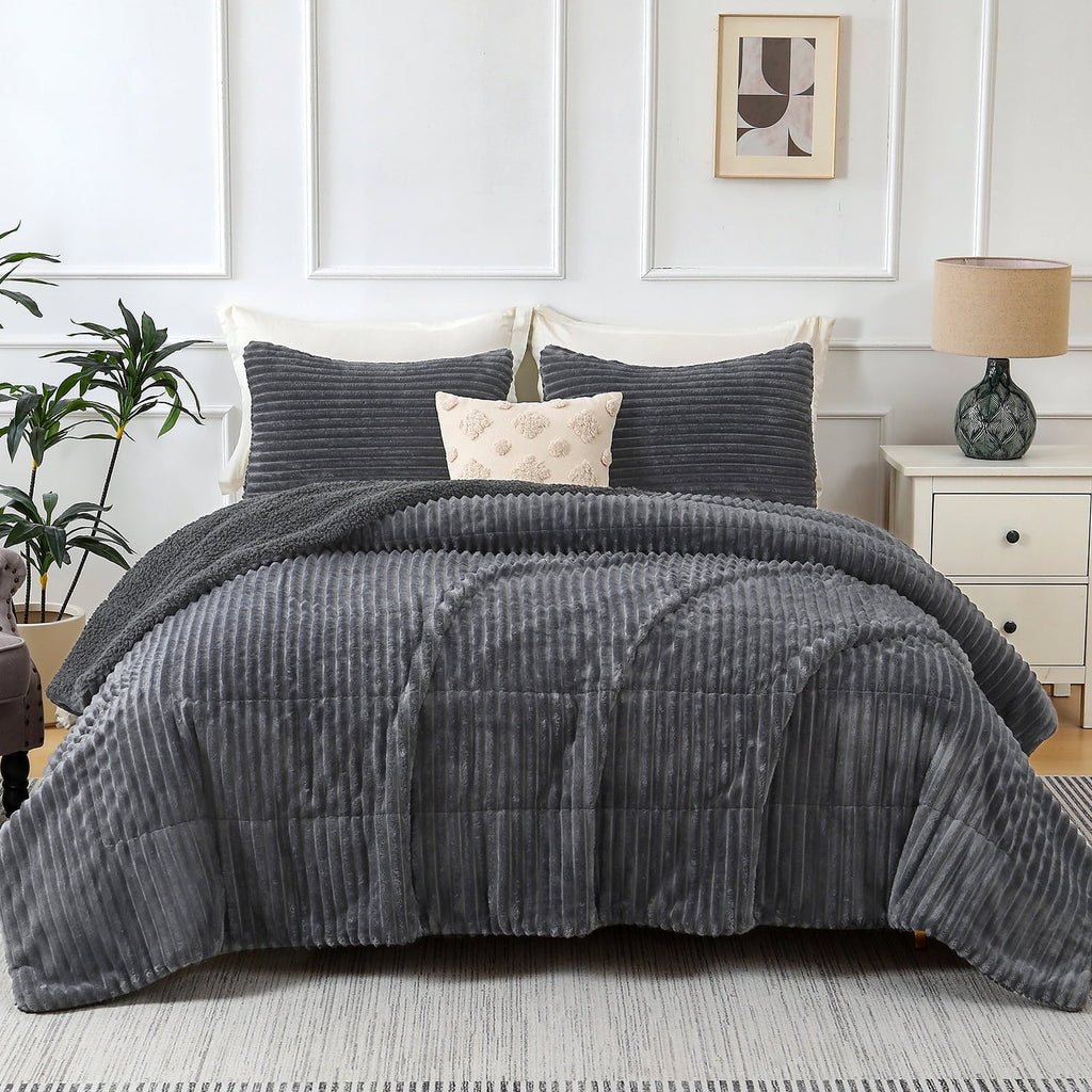 Heavyweight Warmth 3 Piece Fleece Queen Comforter Set - Soft & Warm Fluffy Dark Gray Sherpa Bedding , Fuzzy Heavy Double Sided Design Wi... - Hypoallergenic Ultra-Fluffy Quilt for Winter - Default Title