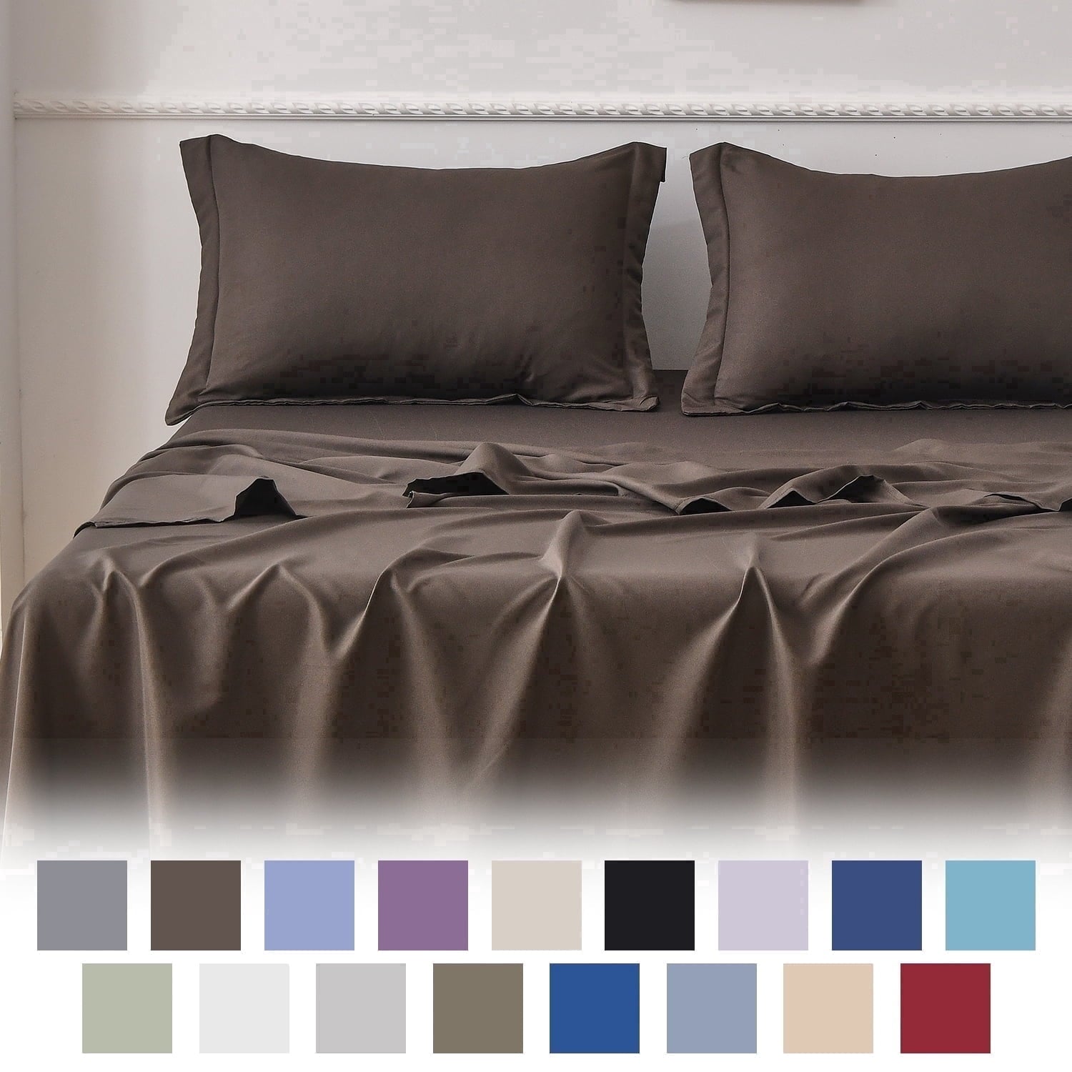 Ultra-Soft Bed Sheets Set 4 Piece Queen/Full Sheet Set Brown Gray Cotton Blend Fitted Sheet, Flat Sheet & 2 Pillowcases Bedding Set - Cooling Hotel Quality Bedding Sheets and Pillowcases - Default Title