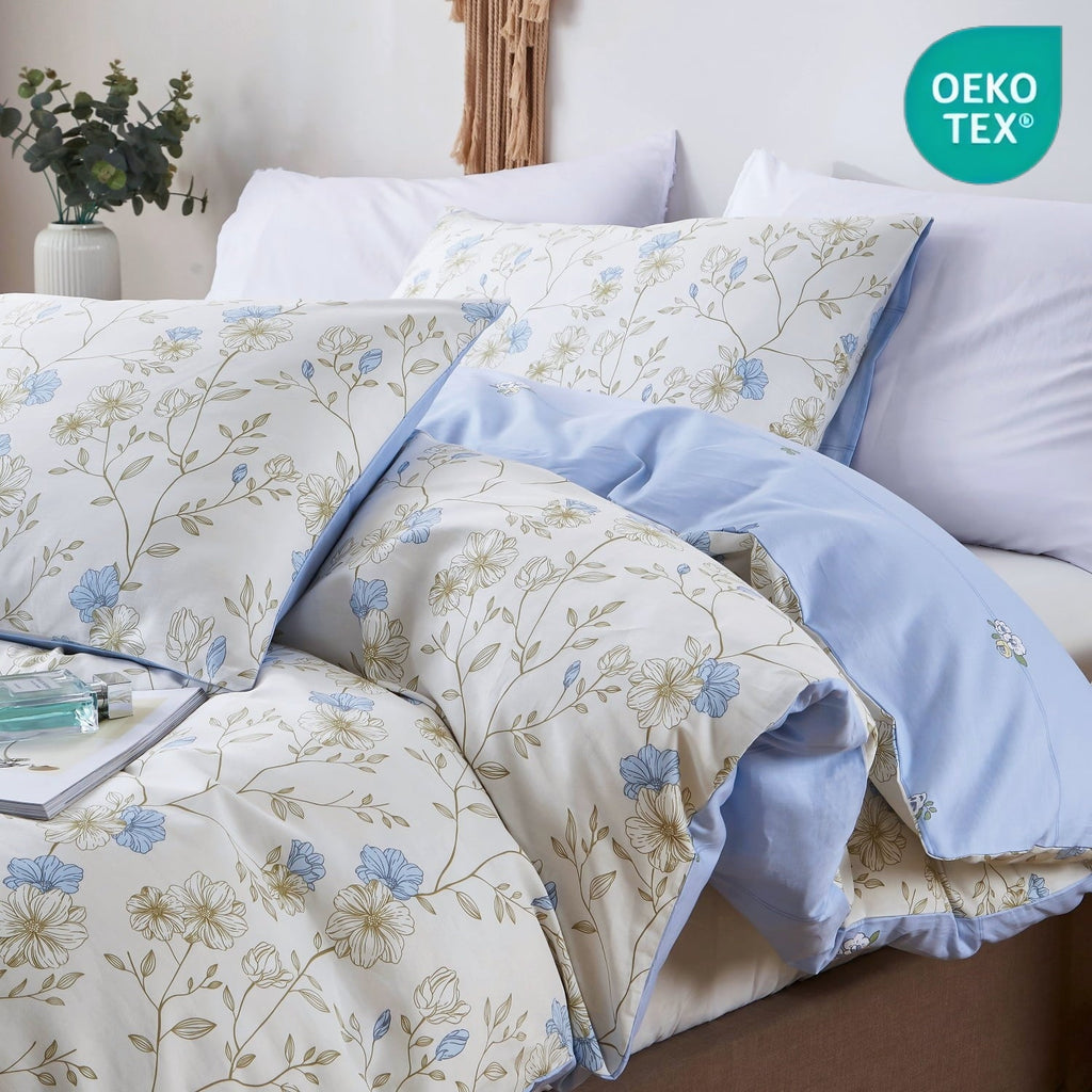 Fluffy Down Alternative Cotton Comforter Sets Queen Size, 3 Pieces Botanical Blue Floral Reversible Bedding Sets for Adults All Season - Cloud-Like Soft Lightweight Bed Comforter - Default Title