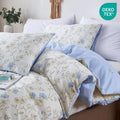 Fluffy Down Alternative Cotton Comforter Sets Queen Size, 3 Pieces Botanical Blue Floral Reversible Bedding Sets for Adults All Season - Cloud-Like Soft Lightweight Bed Comforter - Default Title