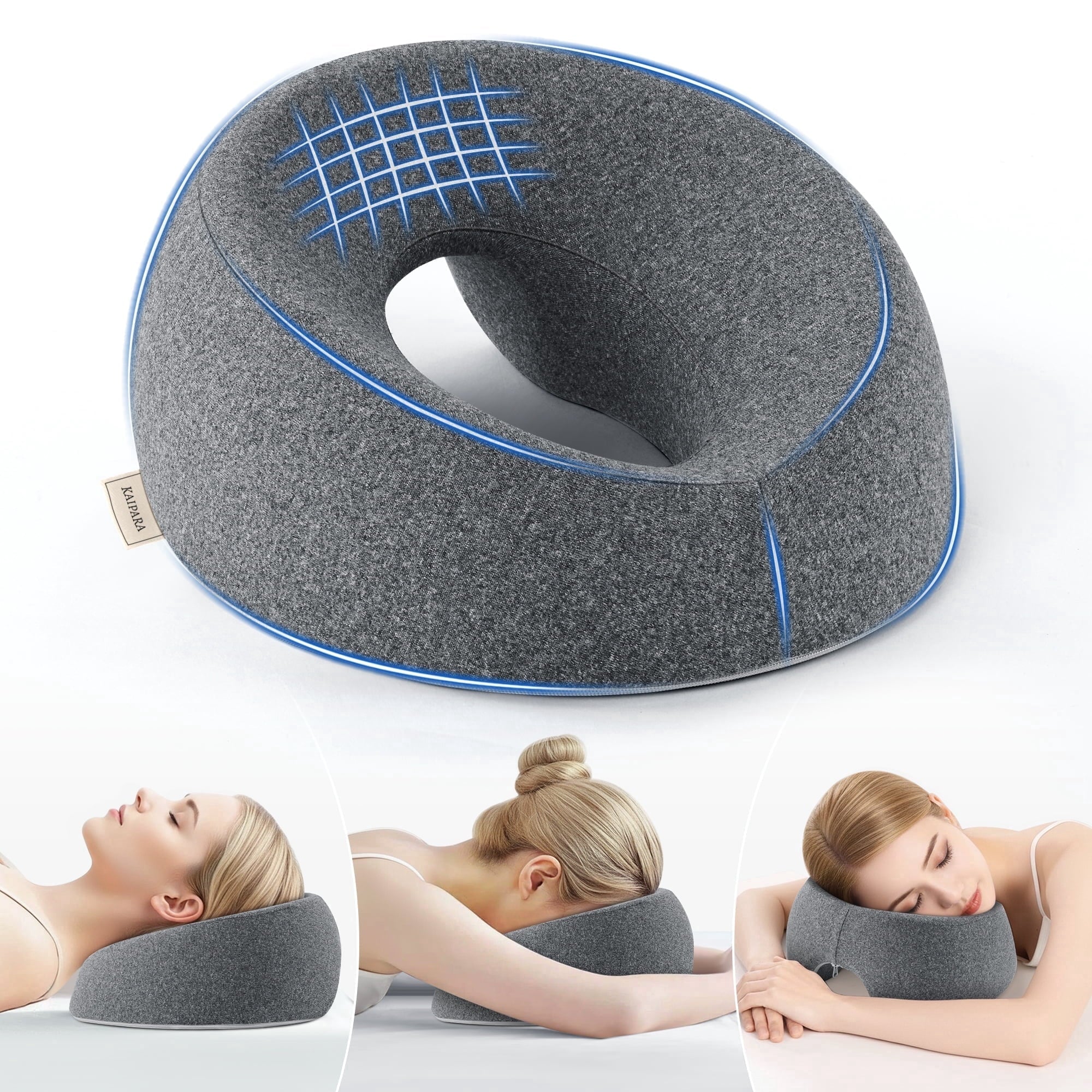Ergonomic Memory Foam Face Down Pillow Massage Headrest for Bed, Memory Foam Pillow Face Cradle Support for Stomach Sleepers, Eye Post-Surg... - Orthopedic Shredded Foam Bed Pillow Set - Default Title